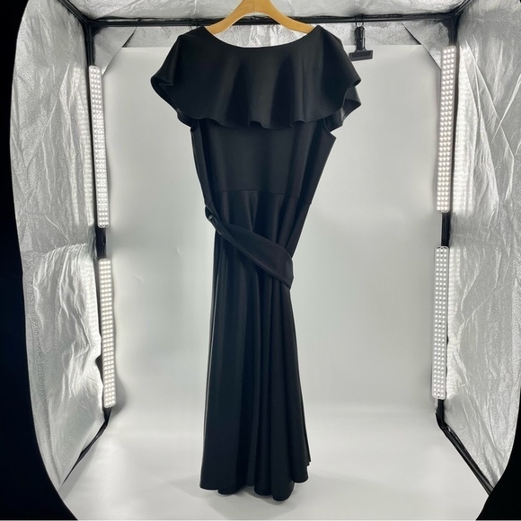 Quum‎ black sleeveless midi Ruffle V- Neck Faux Wrap dress 2X - Picture 5 of 9